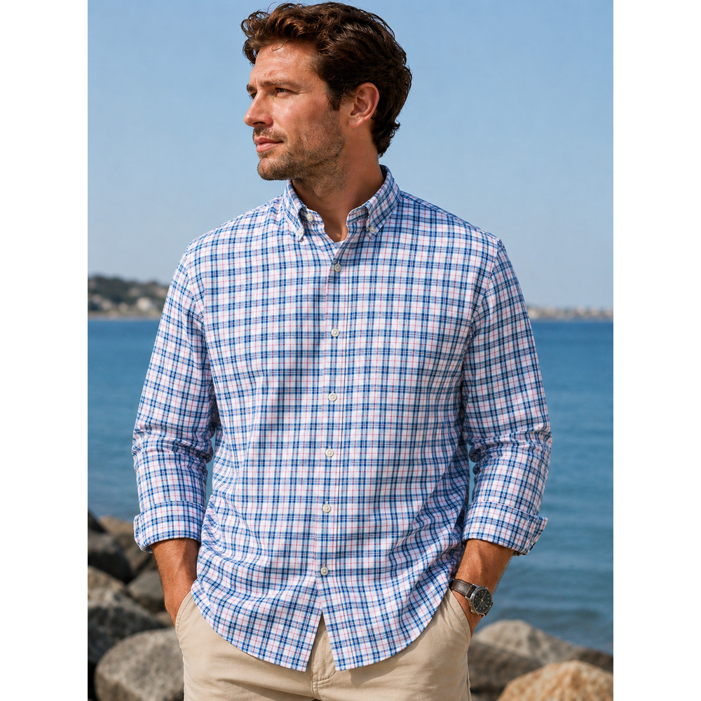 Vineyard Vines Men’s Large Blue Plaid Button Down Shirt Coastal Preppy Classic
